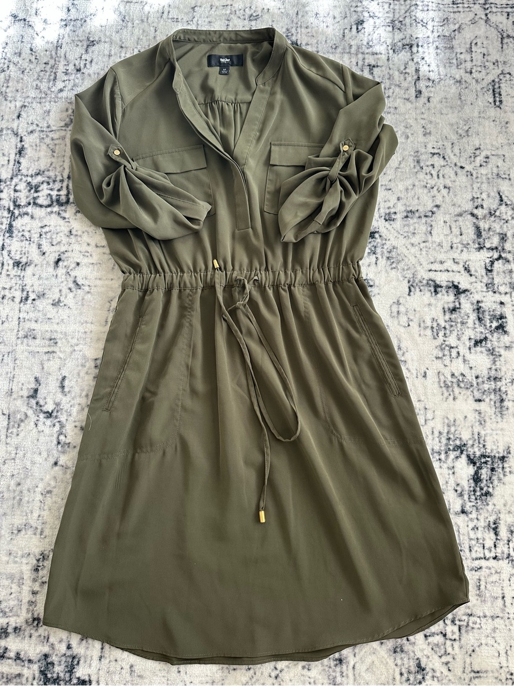 Mossimo Supply Co. Olive Green Drawstring Shirt Dress